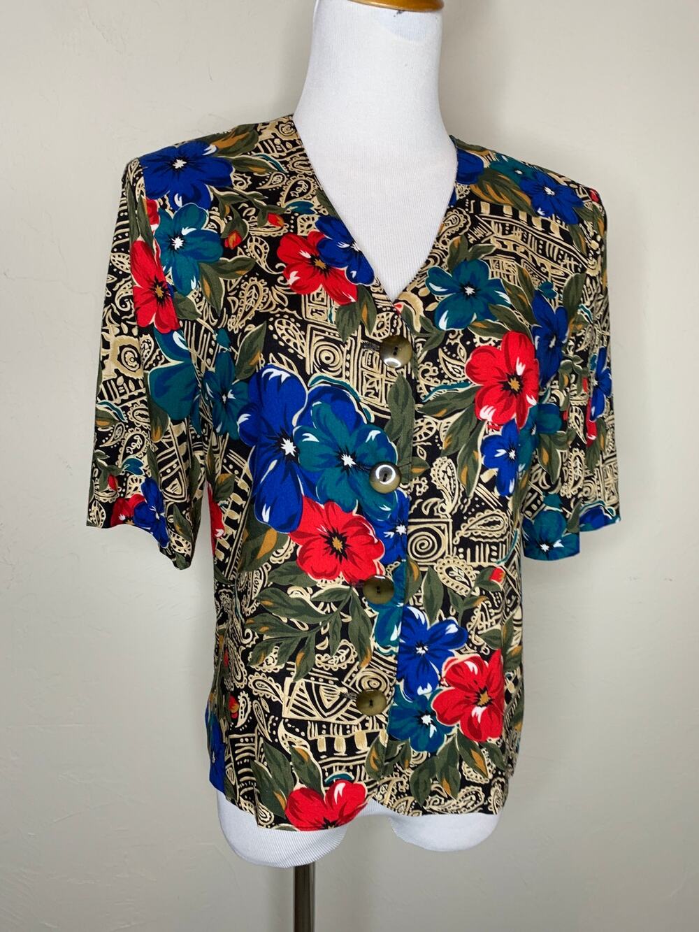 Vintage Floral Blouse USA Rayon Indie Retro Top Sz 8